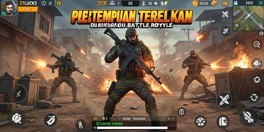 Screenshot gameplay 77LUCKS yang menegangkan di arena.