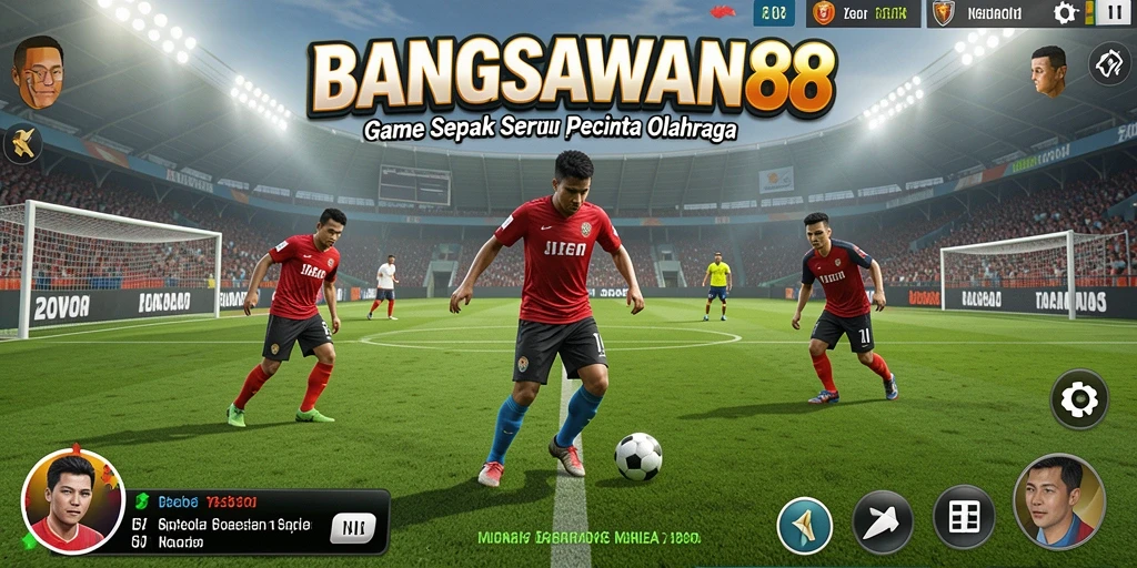Tangkapan layar gameplay BANGSAWAN88 dengan aksi sepak bola yang seru.
