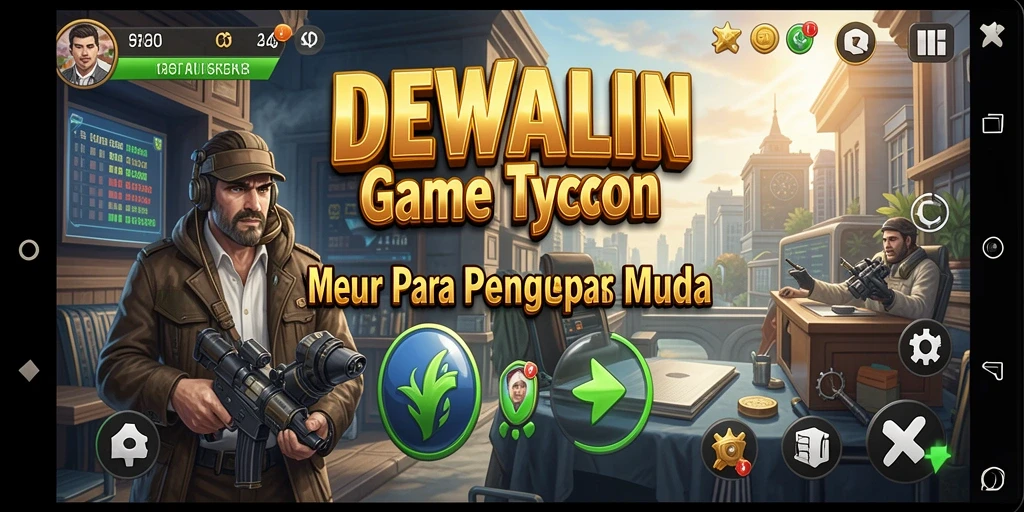 Menampilkan gameplay DEWALIN dengan strategi manajemen bisnis yang menarik.