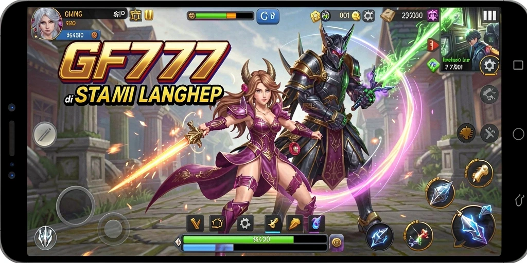 Screenshot utama menampilkan strategi dan pertempuran epic dalam GF777.