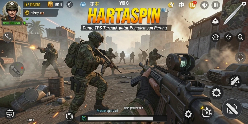 Tampilan gameplay HARTASPIN yang menegangkan di medan perang.