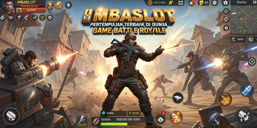 Tangkapan layar gameplay IMBASLOT menampilkan aksi pertempuran intens dalam mode Battle Royale.