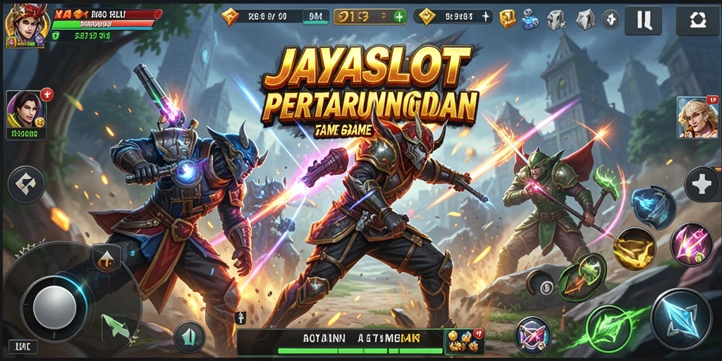 Tangkapan layar utama JAYASLOT menampilkan pertarungan mendebarkan antara karakter.