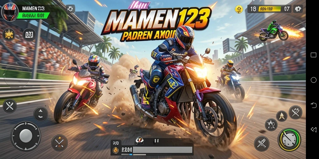 Tampilan gameplay balapan motor yang mendebarkan di MAMEN123.