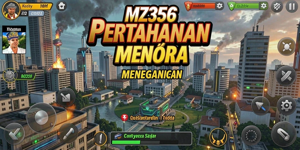 Screenshot utama MZ356 menampilkan aksi gameplay Tower Defense yang mendebarkan.
