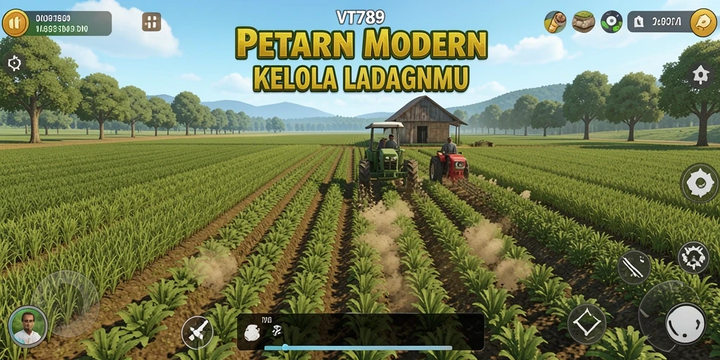 Screenshot gameplay VT789 menampilkan ladang tanaman yang subur.
